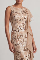 Load image into Gallery viewer, Sparkly Floral Champagne Sequin Ruffled Mermaid Long Mother of the Bride Dress
