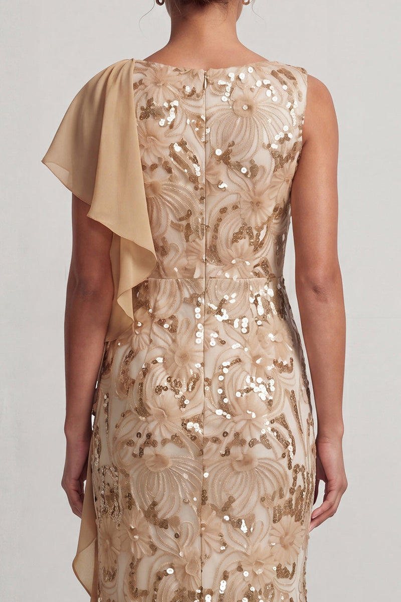 Load image into Gallery viewer, Sparkly Floral Champagne Sequin Ruffled Mermaid Long Mother of the Bride Dress