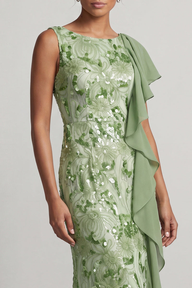 Load image into Gallery viewer, Sparkly Floral Champagne Sequin Ruffled Mermaid Long Mother of the Bride Dress