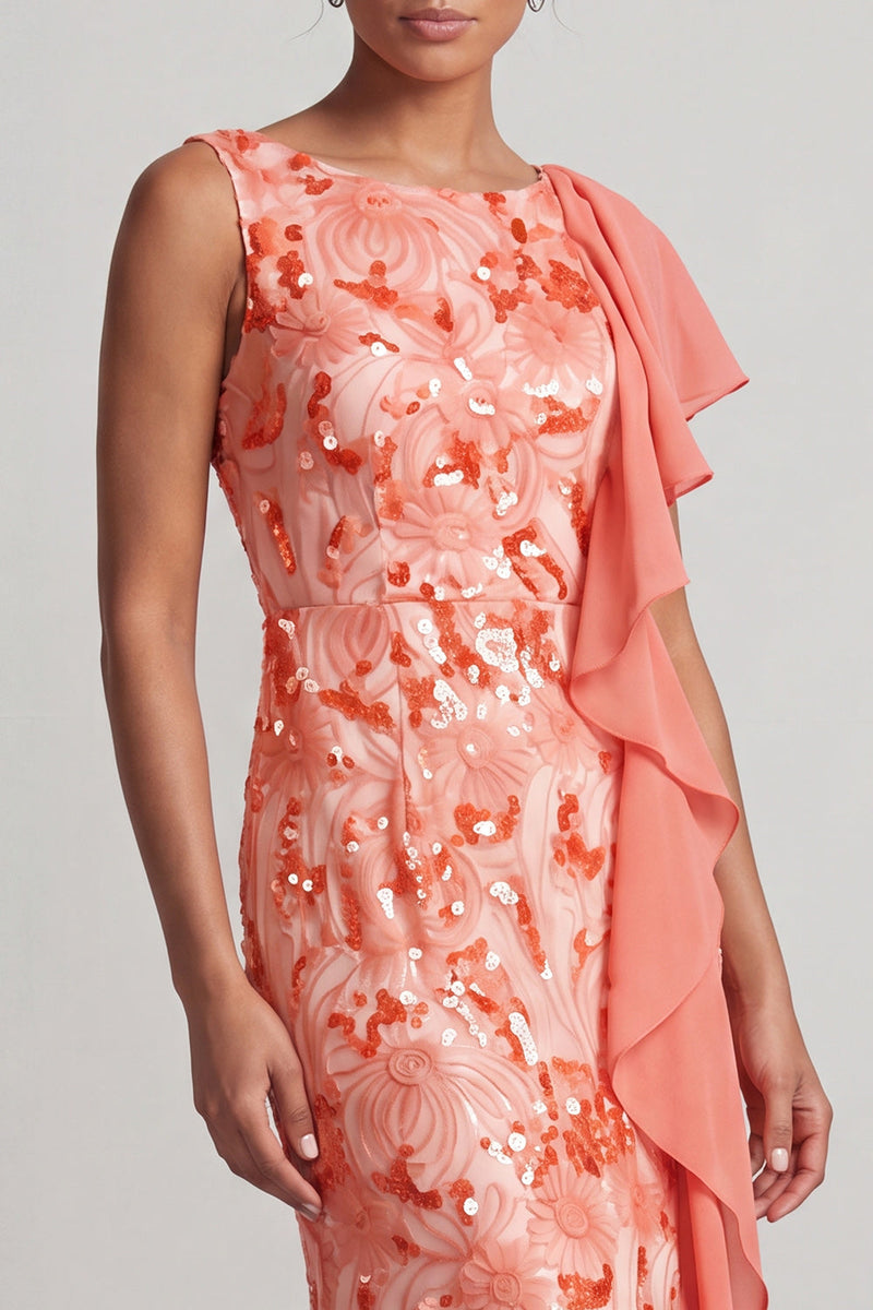 Load image into Gallery viewer, Sparkly Floral Champagne Sequin Ruffled Mermaid Long Mother of the Bride Dress