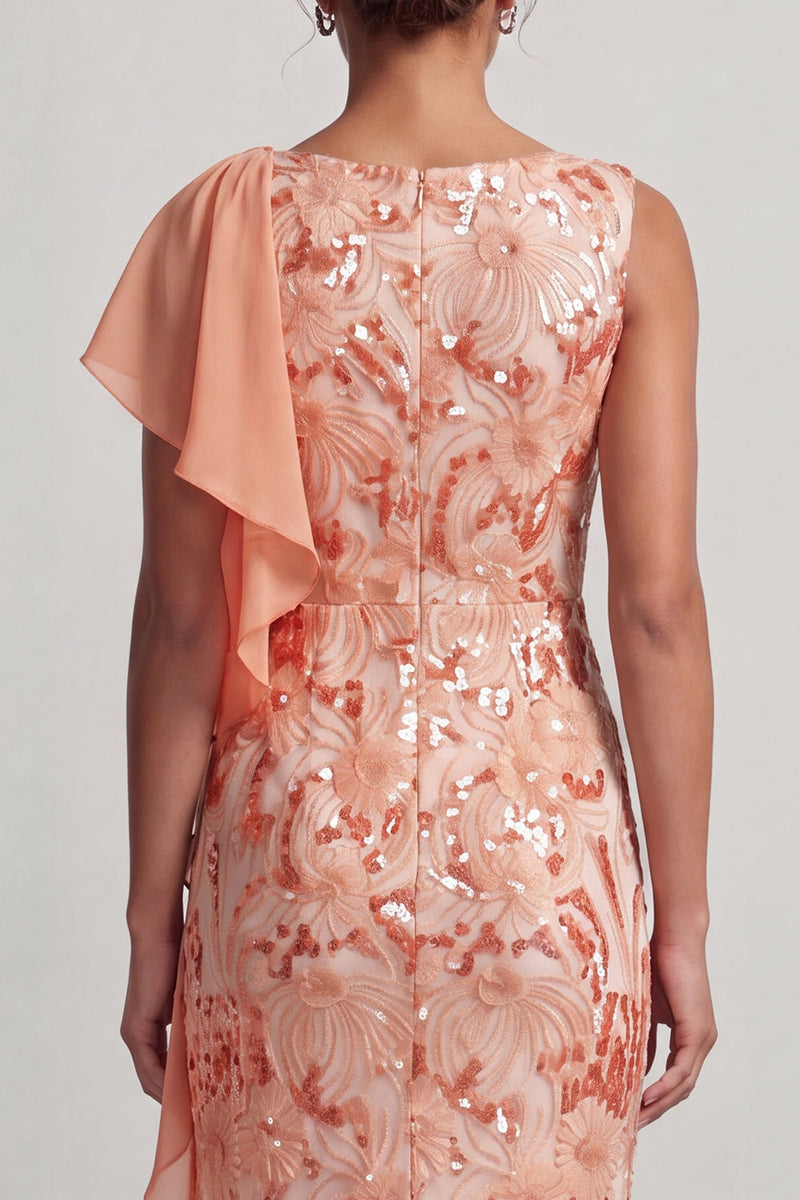 Load image into Gallery viewer, Sparkly Floral Champagne Sequin Ruffled Mermaid Long Mother of the Bride Dress