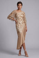 Load image into Gallery viewer, Sparkly Sequin Floral Green Mermaid Asymmetrical Mother of the Bride Dress