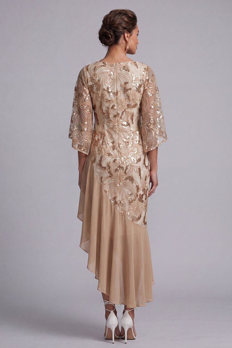 Load image into Gallery viewer, Sparkly Sequin Floral Green Mermaid Asymmetrical Mother of the Bride Dress