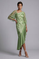 Load image into Gallery viewer, Sparkly Sequin Floral Green Mermaid Asymmetrical Mother of the Bride Dress