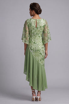 Sparkly Sequin Floral Green Mermaid Asymmetrical Mother of the Bride Dress