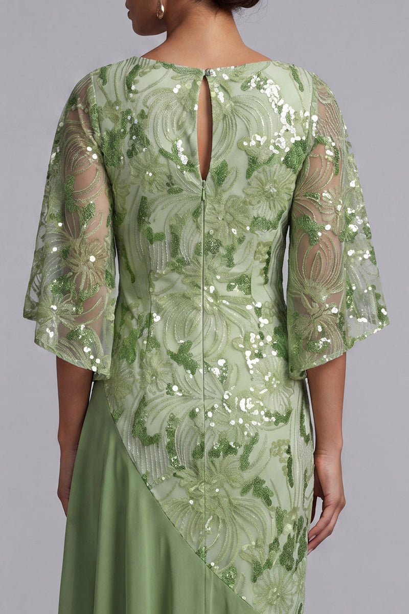 Load image into Gallery viewer, Sparkly Sequin Floral Green Mermaid Asymmetrical Mother of the Bride Dress