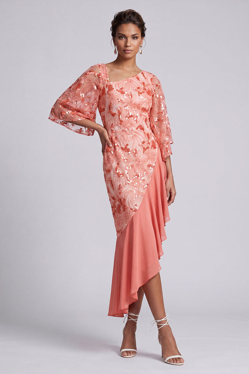 Load image into Gallery viewer, Sparkly Sequin Floral Green Mermaid Asymmetrical Mother of the Bride Dress