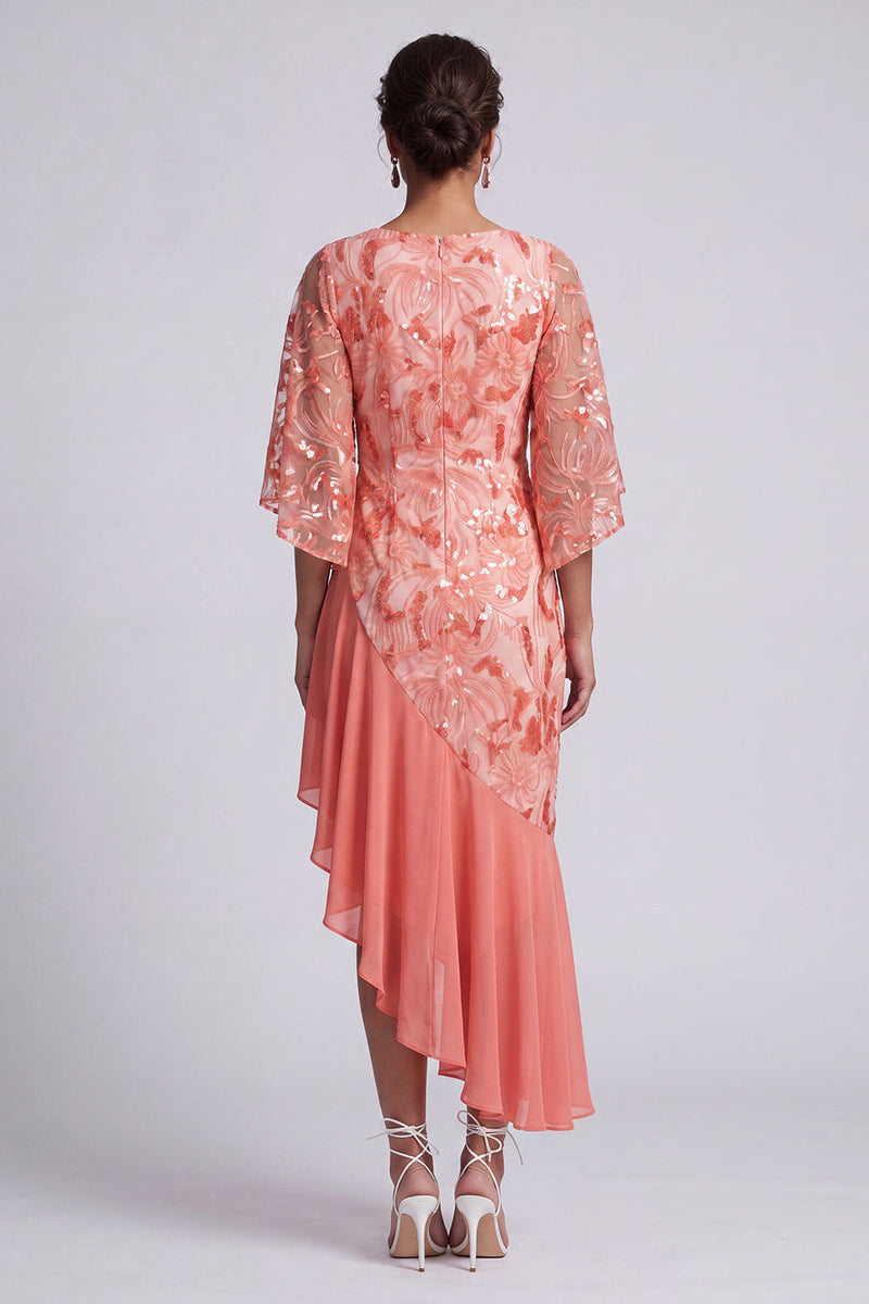 Load image into Gallery viewer, Sparkly Sequin Floral Green Mermaid Asymmetrical Mother of the Bride Dress