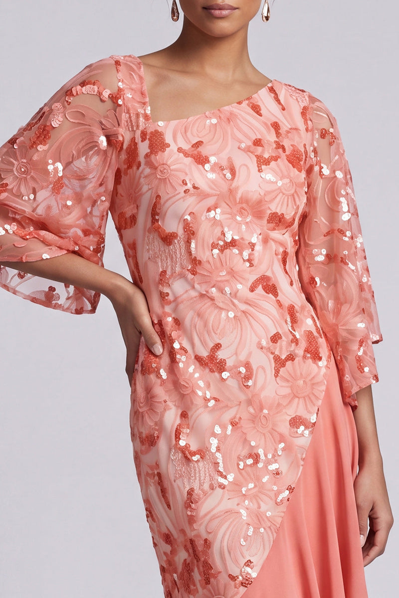 Load image into Gallery viewer, Sparkly Sequin Floral Green Mermaid Asymmetrical Mother of the Bride Dress