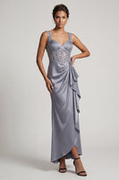 Load image into Gallery viewer, Sparkly Grey Blue Mermaid Ruffled Long Corset Mother of the Bride Dress