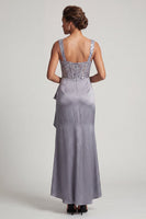 Load image into Gallery viewer, Sparkly Grey Blue Mermaid Ruffled Long Corset Mother of the Bride Dress