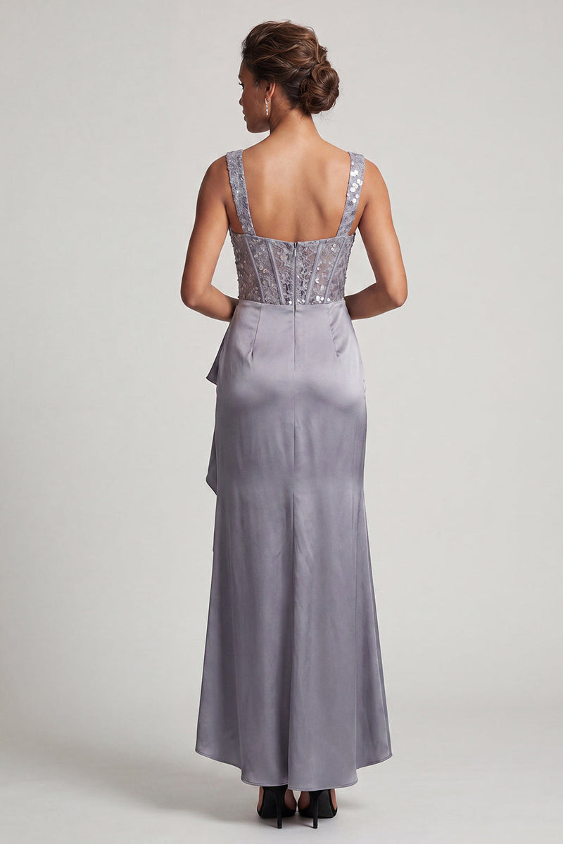 Load image into Gallery viewer, Sparkly Grey Blue Mermaid Ruffled Long Corset Mother of the Bride Dress