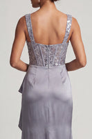 Load image into Gallery viewer, Sparkly Grey Blue Mermaid Ruffled Long Corset Mother of the Bride Dress