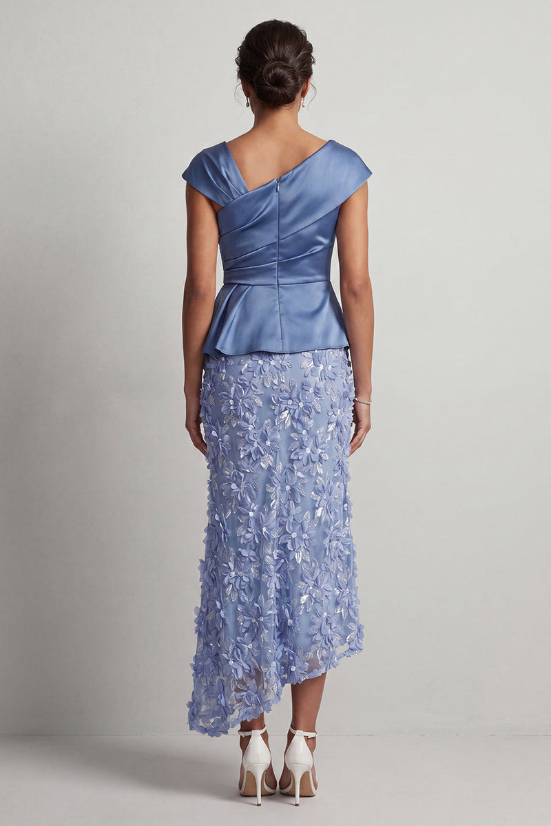 Load image into Gallery viewer, Floral Blue Ruched Beaded Mermaid Long Mother of the Bride Dress