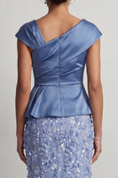 Load image into Gallery viewer, Floral Blue Ruched Beaded Mermaid Long Mother of the Bride Dress