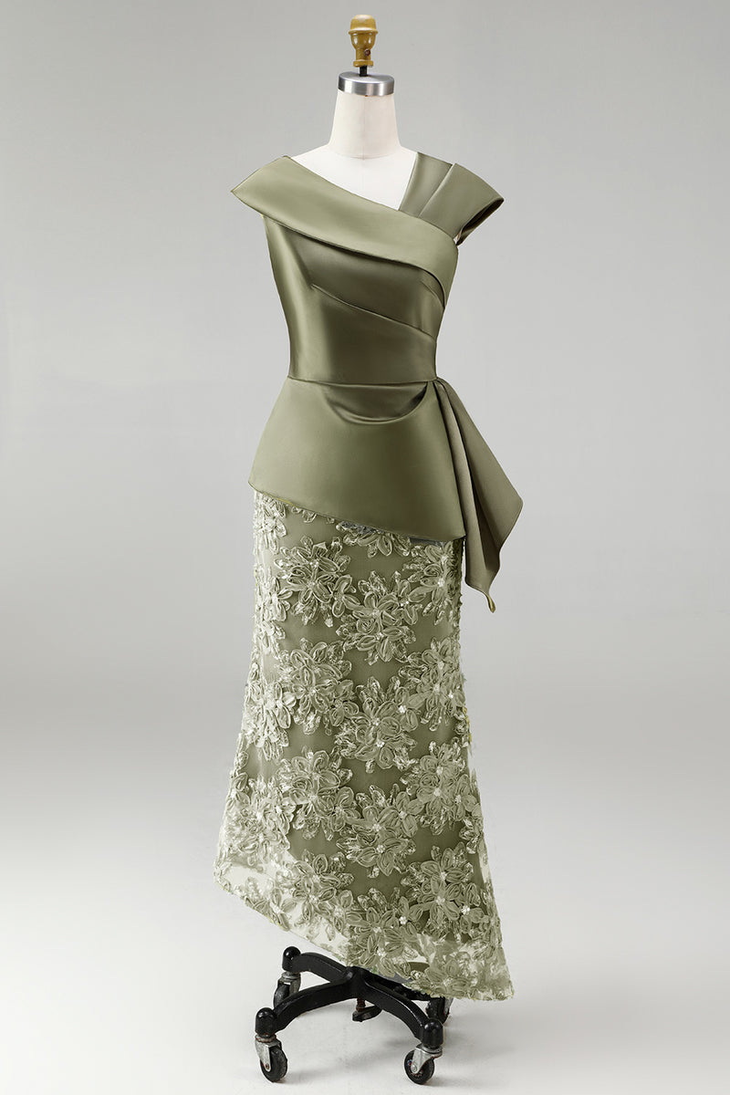Load image into Gallery viewer, Floral Blue Ruched Beaded Mermaid Long Mother of the Bride Dress