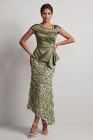 Load image into Gallery viewer, Floral Blue Ruched Beaded Mermaid Long Mother of the Bride Dress