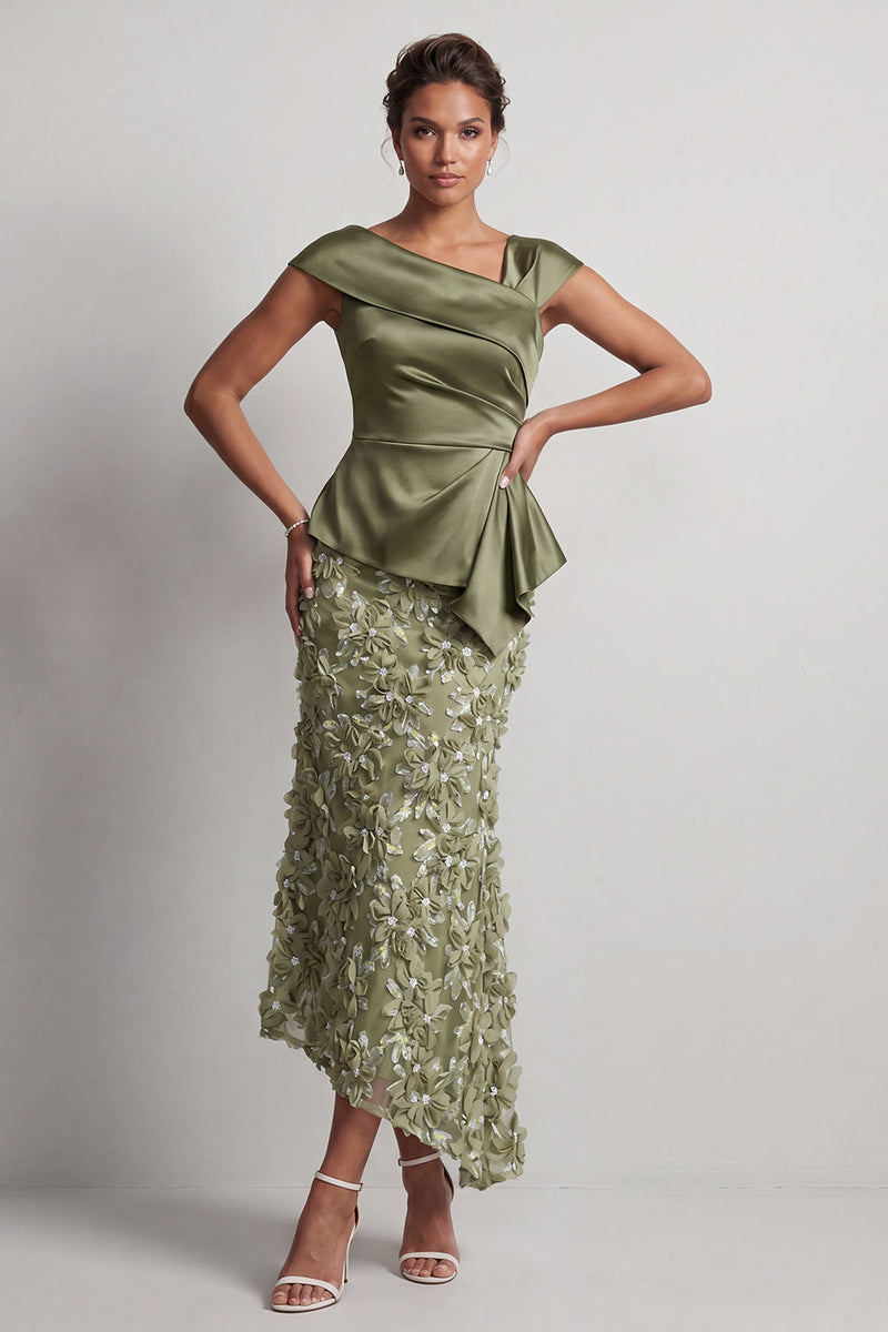 Load image into Gallery viewer, Floral Blue Ruched Beaded Mermaid Long Mother of the Bride Dress