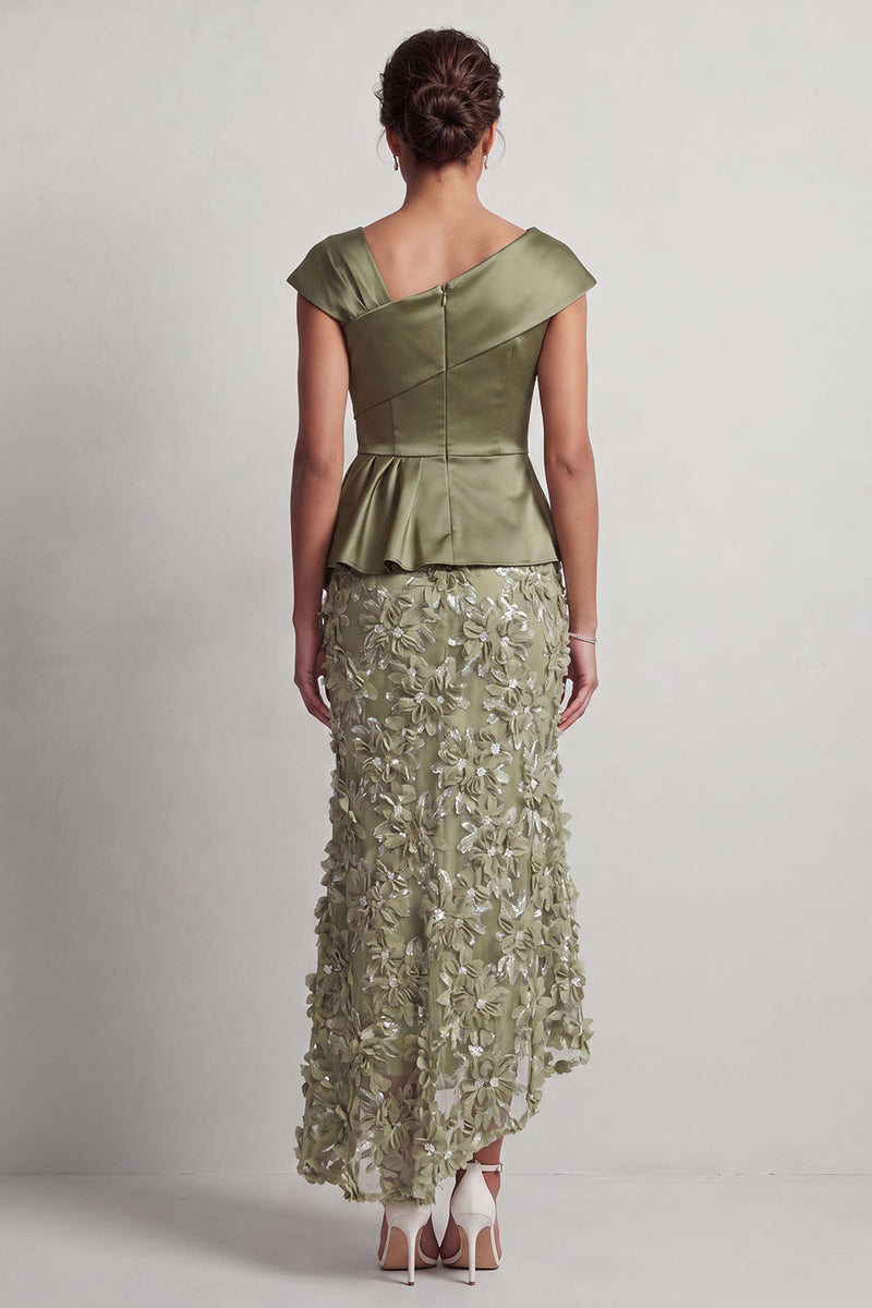Load image into Gallery viewer, Floral Blue Ruched Beaded Mermaid Long Mother of the Bride Dress