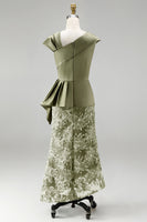 Load image into Gallery viewer, Floral Blue Ruched Beaded Mermaid Long Mother of the Bride Dress