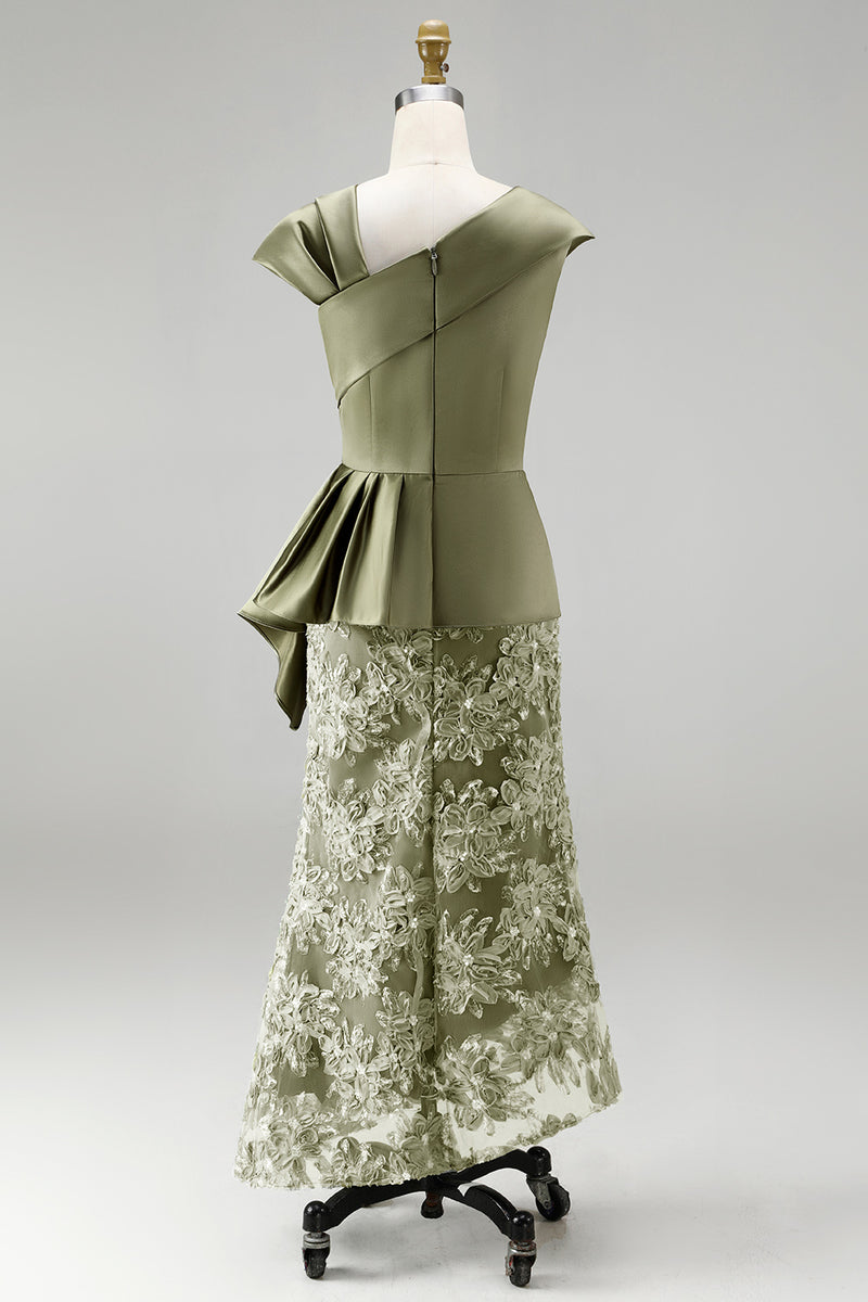 Load image into Gallery viewer, Floral Blue Ruched Beaded Mermaid Long Mother of the Bride Dress