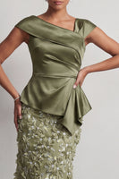 Load image into Gallery viewer, Floral Blue Ruched Beaded Mermaid Long Mother of the Bride Dress