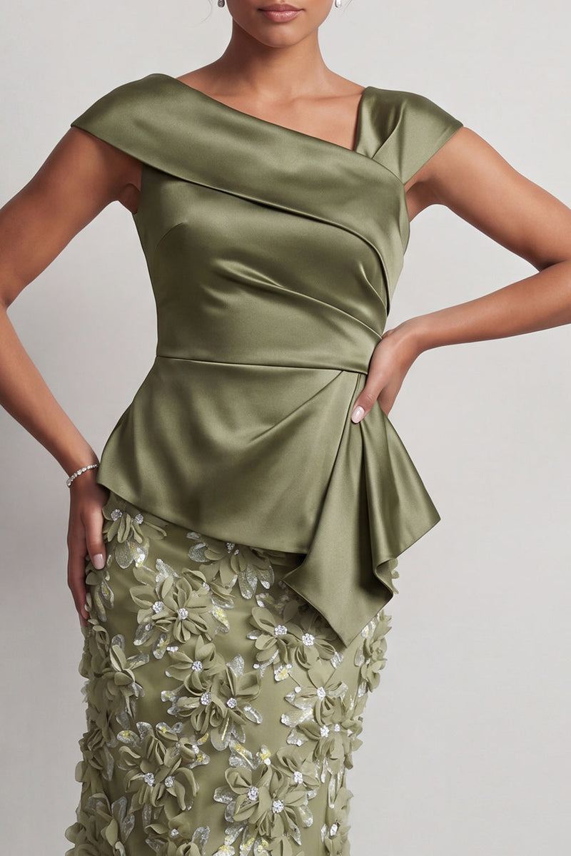 Load image into Gallery viewer, Floral Blue Ruched Beaded Mermaid Long Mother of the Bride Dress