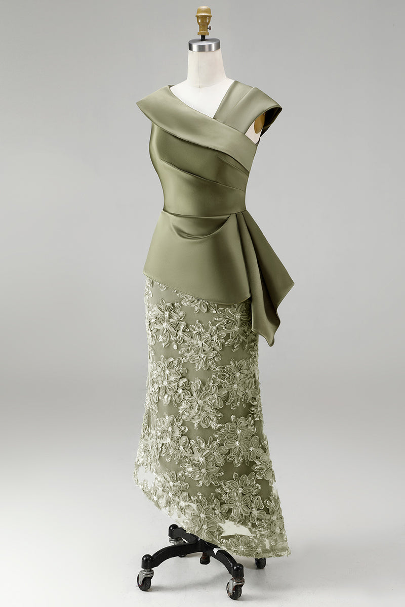 Load image into Gallery viewer, Floral Blue Ruched Beaded Mermaid Long Mother of the Bride Dress
