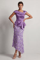 Load image into Gallery viewer, Floral Blue Ruched Beaded Mermaid Long Mother of the Bride Dress