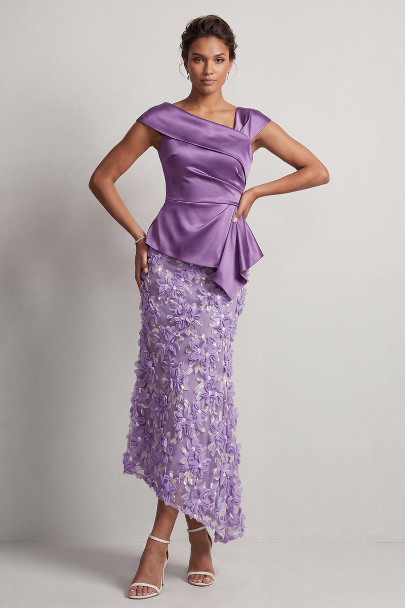 Load image into Gallery viewer, Floral Blue Ruched Beaded Mermaid Long Mother of the Bride Dress