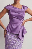 Load image into Gallery viewer, Floral Blue Ruched Beaded Mermaid Long Mother of the Bride Dress
