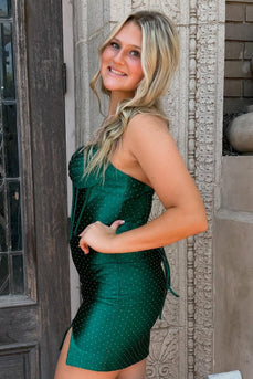Dark Green Corset Bodycon Halter Short Homecoming Dress with Beading