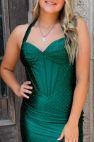 Load image into Gallery viewer, Dark Green Corset Bodycon Halter Short Homecoming Dress with Beading