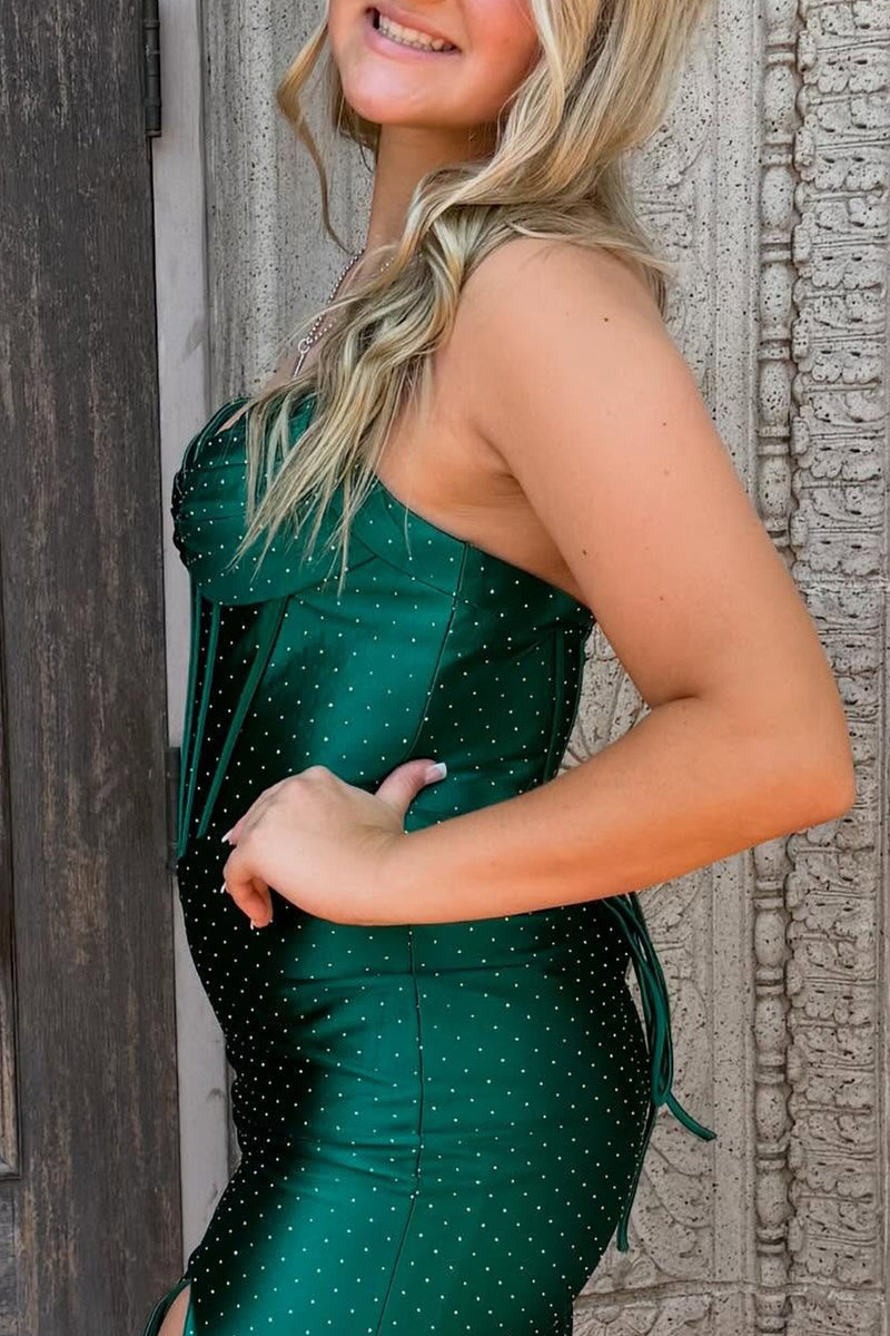 Load image into Gallery viewer, Dark Green Corset Bodycon Halter Short Homecoming Dress with Beading