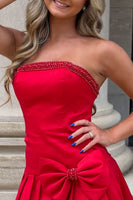 Load image into Gallery viewer, Red Strapless Beaded Short Homecoming Dress with Bow