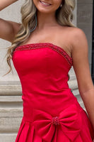 Load image into Gallery viewer, Red Strapless Beaded Short Homecoming Dress with Bow