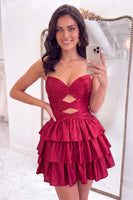 Load image into Gallery viewer, Dark Red Cut Out Strapless Tiered Short Homecoming Dress