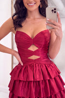 Load image into Gallery viewer, Dark Red Cut Out Strapless Tiered Short Homecoming Dress