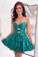 Load image into Gallery viewer, Dark Red Cut Out Strapless Tiered Short Homecoming Dress