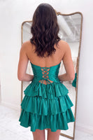 Load image into Gallery viewer, Dark Red Cut Out Strapless Tiered Short Homecoming Dress