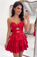 Load image into Gallery viewer, Dark Red Cut Out Strapless Tiered Short Homecoming Dress