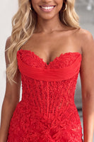 Load image into Gallery viewer, Red Corset Sweetheart Bodycon Short Lace Homecoming Dress