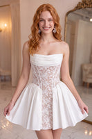 Load image into Gallery viewer, White Corset Strapless Short Homecoming Dress with Lace