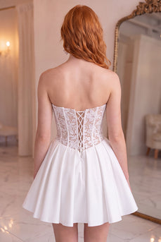 White Corset Strapless Short Homecoming Dress with Lace