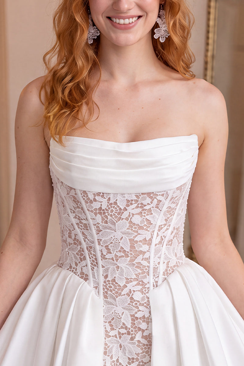 Load image into Gallery viewer, White Corset Strapless Short Homecoming Dress with Lace