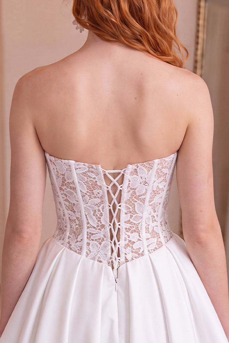 Load image into Gallery viewer, White Corset Strapless Short Homecoming Dress with Lace
