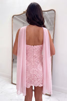 Load image into Gallery viewer, Pink Tight Strapless Neck Scarf Lace Short Homecoming Dress