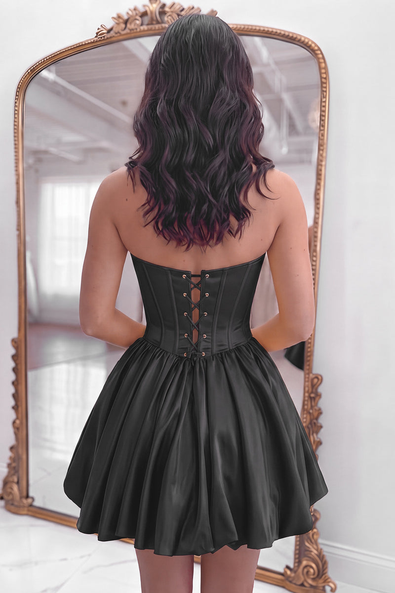 Load image into Gallery viewer, Black Corset Sweetheart Short Homecoming Dress with Appliques