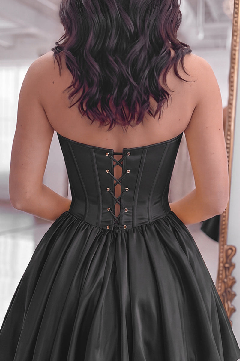 Load image into Gallery viewer, Black Corset Sweetheart Short Homecoming Dress with Appliques