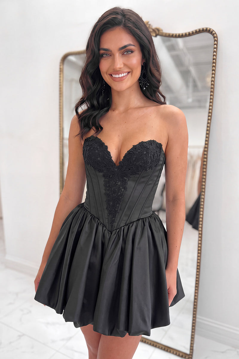 Load image into Gallery viewer, Black Corset Sweetheart Short Homecoming Dress with Appliques